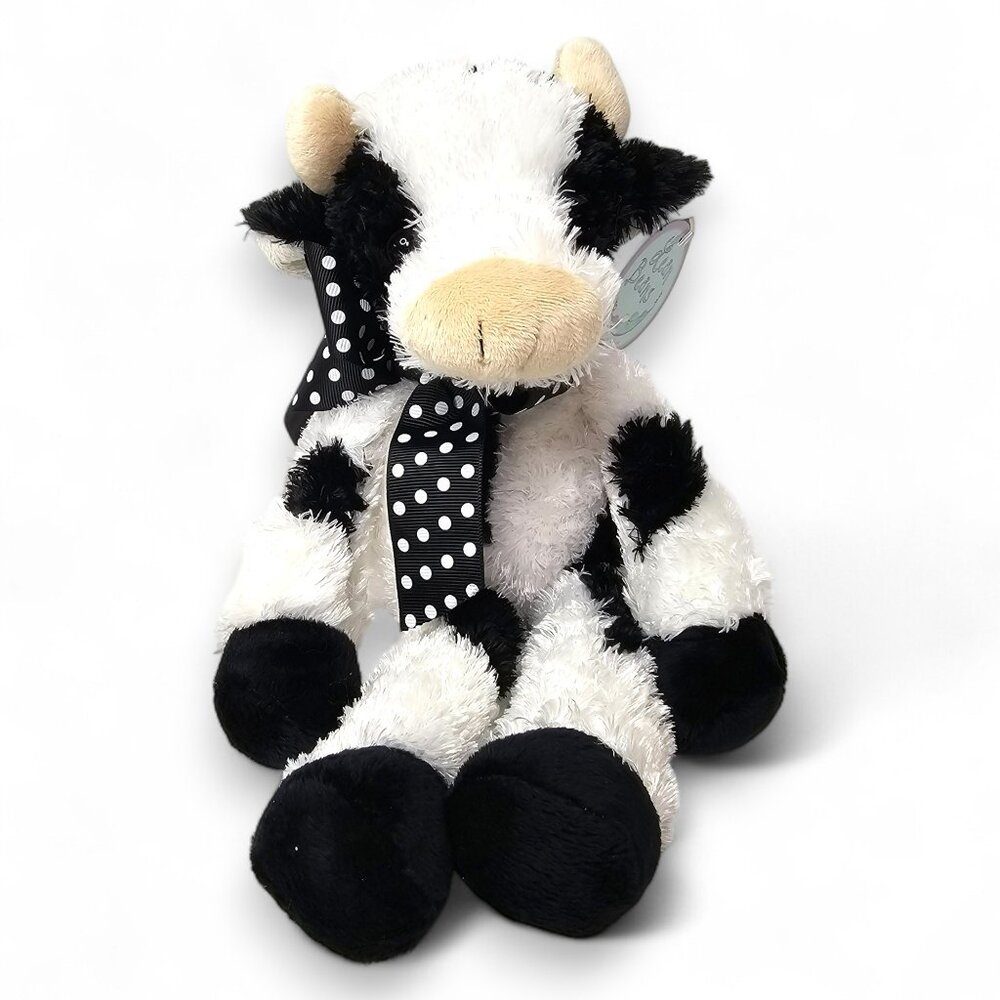 Bearington Lean Beans Bossy Cow Plush Stuffed Animal Bow Long Legs w/ Tags 13"